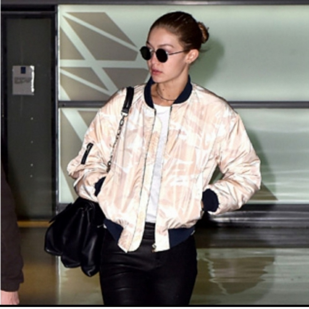 Ganni Greenwood Camo Bomber‎ Jacket Beige 40 Large Casual